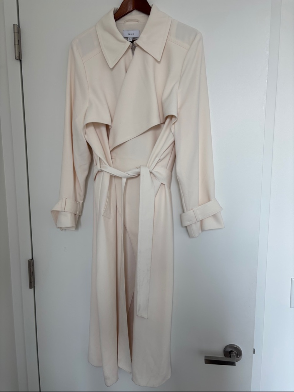 Reiss Cream Trench Coat with Hook Closure and Belt